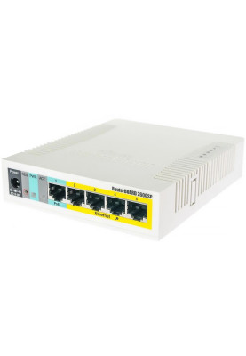 Комутатор Mikrotik RB260GSP, 5-port Gigabit smart switch with SFP cage, SwOS, plastic case, PSU