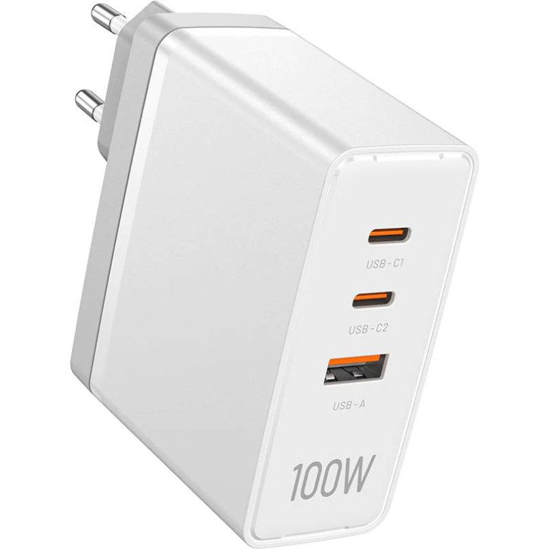 Зарядний пристрій 3xUSB 100W GaN (2хUSB-C+USB-A) білий Vention