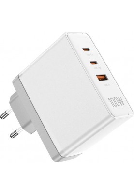 Зарядний пристрій 3xUSB 100W GaN (2хUSB-C+USB-A) білий Vention
