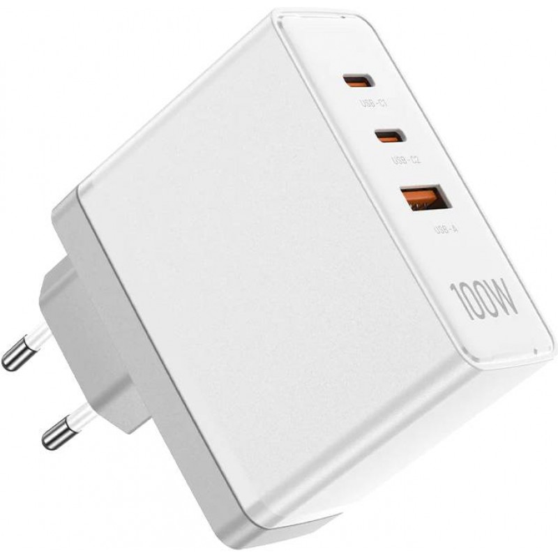 Зарядний пристрій 3xUSB 100W GaN (2хUSB-C+USB-A) білий Vention