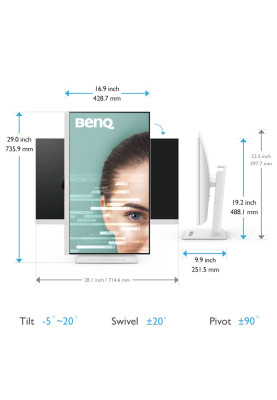 TFT 31.5" BenQ GW3290QT, IPS, 2K QHD, 75Hz, HDMI, DP, USB-C, HAS, Pivot, колонки, білий