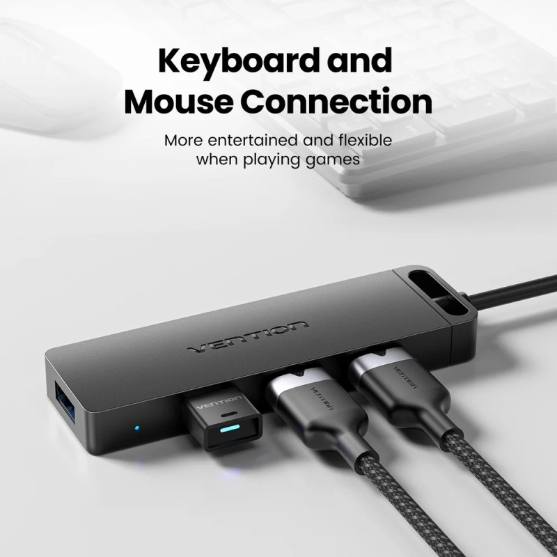 Хаб USB 3.0 -> 4xUSB 3.0, 1.0м, з живленням Micro-USB,чорний Vention