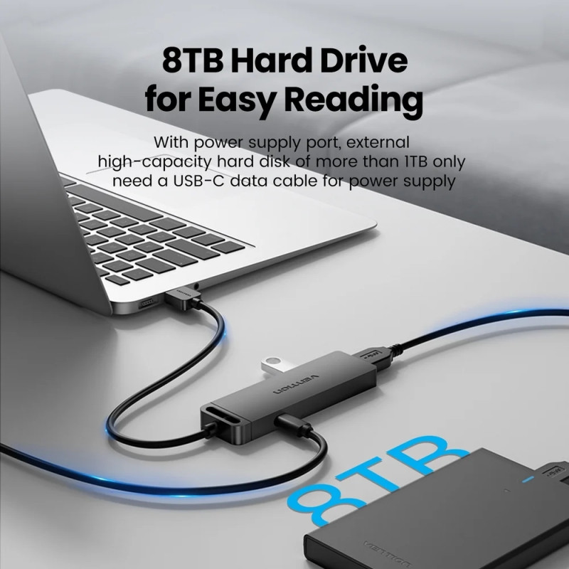 Хаб USB 3.0 -> 4xUSB 3.0, 1.0м, з живленням Micro-USB,чорний Vention
