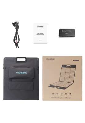 Сонячна панель Choetech 200W DC200W,1*USB QC3.0 18W,1*USB-C PD3.0 45W, 1xUSBA 12W (243x53см)