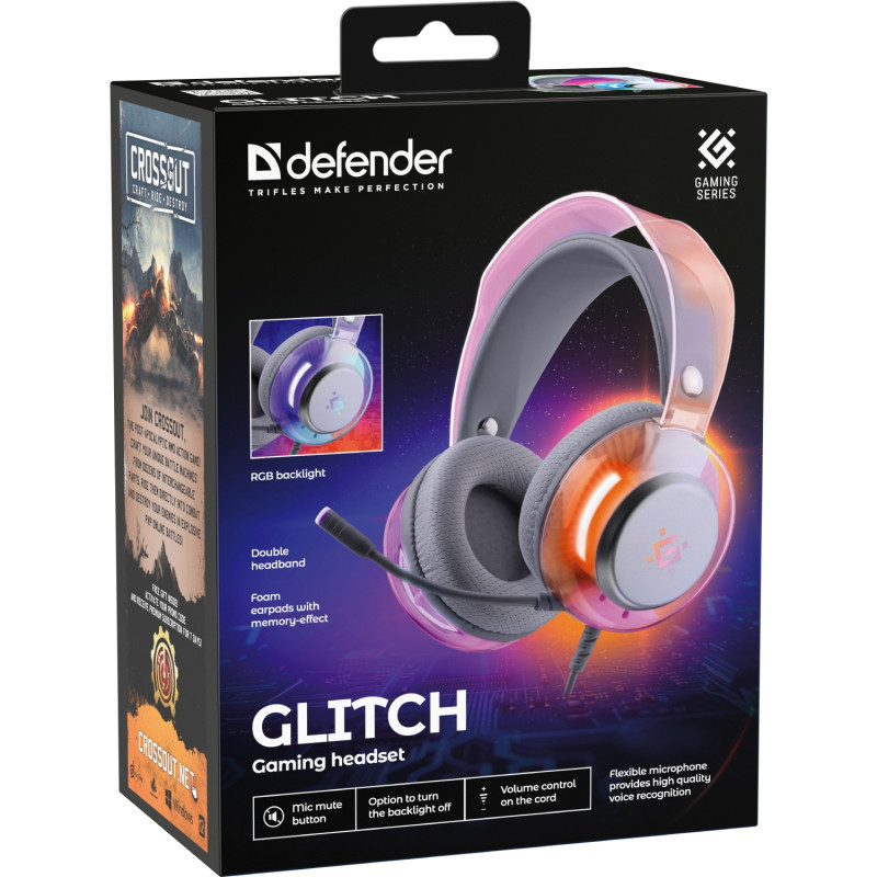 Гарнітура Defender Glitch, USB, RGB,  2м, White