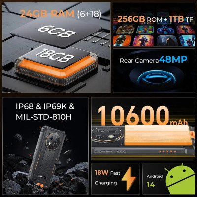 Смартфон Oukitel G1S 6.5"HD+ /4GB/128GB/ T606 /10600mAh /13+5Мп/ IP69K /NFC Orange Смартфон Oukitel G1S 6.5"HD+ /4GB/128GB/ T606 /10600mAh /13+5Мп/ IP69K /NFC Orange