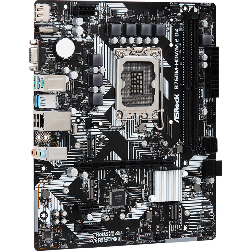 ASRock B760M-HDV/M.2 D4 (1700/B760, 2*DDR4, 1xPCIex16, 4xSATAІІІ, 3xM.2, GLan, 7.1ch, mATX)