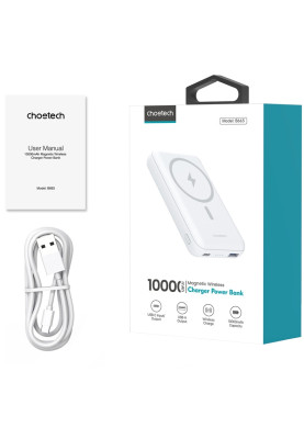 УМБ Choetech Magnetic Wireless 10000mAh 20W PD,QC3.0 USB-A+USB-C  White