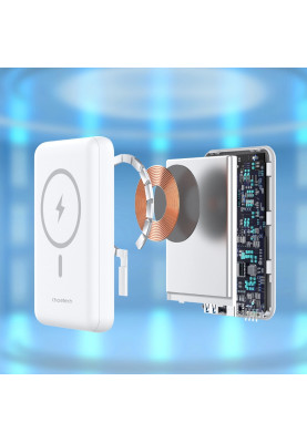 УМБ Choetech Magnetic Wireless 10000mAh 20W PD,QC3.0 USB-A+USB-C  White