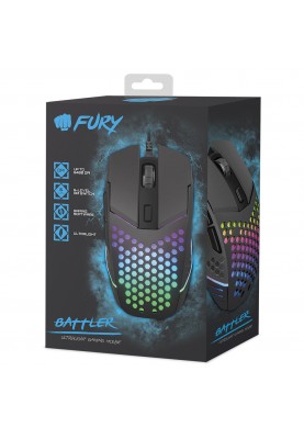 Мишка Fury Battler, ігрова, 6400dpi, 6 кн., чорна USB