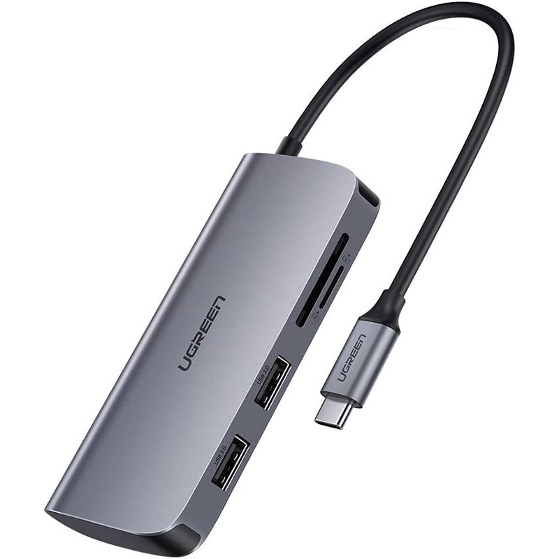 Док-станція USB3.0 Type-C --> USB 3.0x2/HDMI/RJ45/SD/TF/PD Ugreen CM212 Сіра