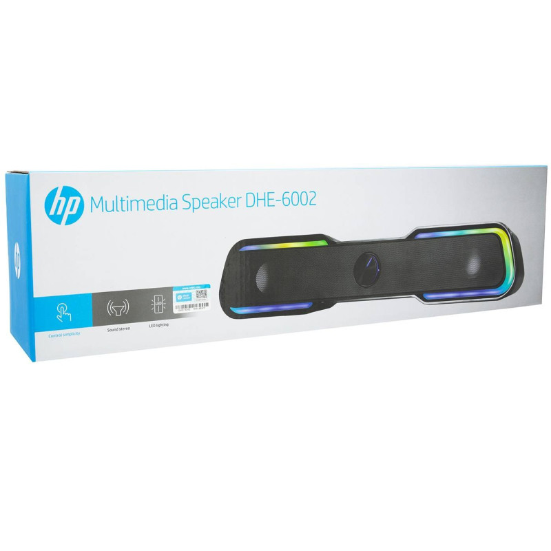 <p>Акустична система-саундбар 2.0 <b>HP DHE-6002</b> вихідною потужністю 6 Вт відтворює чистий та об’ємний звук з глибокими басами. Розміщуйте її під монітором або телевізором та насолоджуйтесь якісним аудіо. Елегантний дизайн саундбара, доповнений світлодіодним підсвічуванням, вдало підкреслить будь-який сучасний інтер’єр. </p>
<p>Акустична система <b>HP DHE-6002</b> легко підключається до ноутбука або комп’ютера за допомогою аудіороз'єму 3,5 мм. Вона живиться через USB-кабель та не потребує додаткового джерела живлення.</p>
<p>Просте та зручне управління гучністю, здійснюється за допомогою регулятора, розташованого на передній панелі. Ви також зможете управляти саундбаром за допомогою чутливого сенсора. </p>
<p>Гумові ніжки акустичної системи <b>HP DHE-6002</b>  забезпечують надійну фіксацію та запобігають її ковзанню по поверхні. </p>