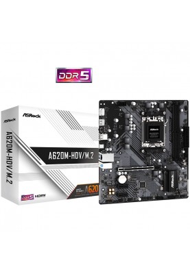 ASRock A620M-HDV/M.2 (AM5/A620, 2*DDR5, PCIex16, DP/HDMI, 2xSATAІІІ, 2xM.2, GLan, 8ch, mATX)