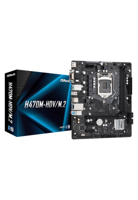 Материнська плата ASRock H470M-HDV/M.2 (1200/H470, 2*DDR4, PCIex16, HDMI/VGA/DVI, 4xSATAІІІ, RAID, M.2, GLan, 7.1ch, mATX)