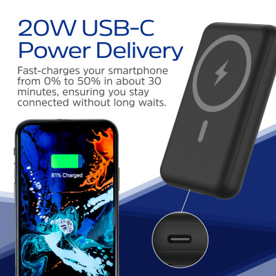 УМБ Energizer Magnetic Wireless 10000mAh 22.5W PD USB-A, USB-C In/Out, Black