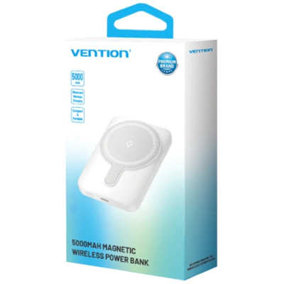 УМБ Vention Magnetic Wireless 5000mAh 20W 3A,PD 1xUSB-C,Light Indicator, White