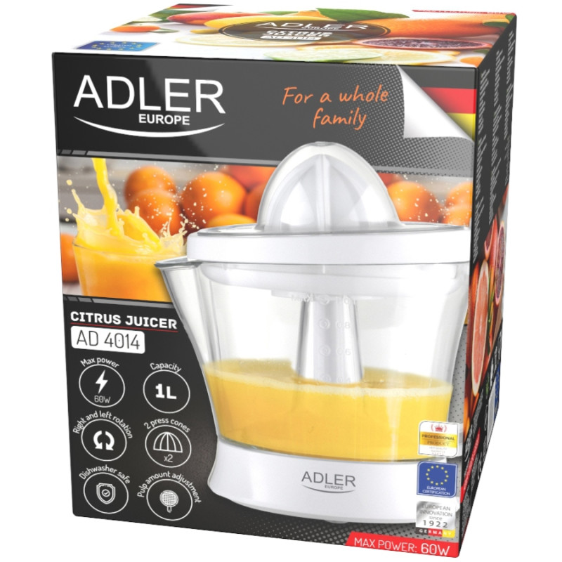 Соковитискач Adler AD 4014 white для цитрусових/ 60Вт/ 1л/ білий