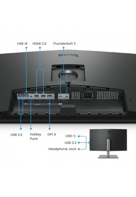 TFT 32" BenQ PD3225U, IPS, 4K, HDMI, DP, USB-C, USB hub, HAS, Pivot, темно-сірий