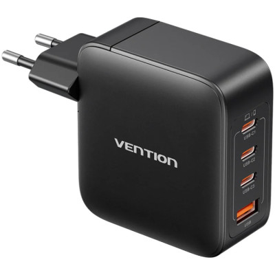 Зарядний пристрій 4xUSB 100W GaN (3хUSB-C+USB-A) + USB-C cable М-М Black Vention Зарядний пристрій 4xUSB 100W GaN (3хUSB-C+USB-A) + USB-C cable М-М Black Vention