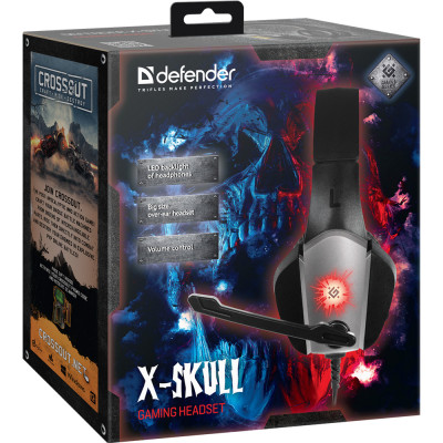 Ігрова гарнітура Defender X-Skull  кабель 2.1м, чорно-сіра