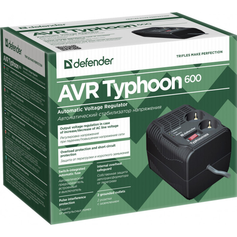 Стабілізатор напруги Defender AVR Typhoon 600 200 Вт, 2 розетки