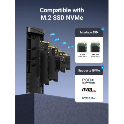 Зовнішня кишеня Ugreen CM767 USB 3.2 Gen 2 M.2 NVMe 10 Гбіт/с Сіра Зовнішня кишеня Ugreen CM767 USB 3.2 Gen 2 M.2 NVMe 10 Гбіт/с Сіра
