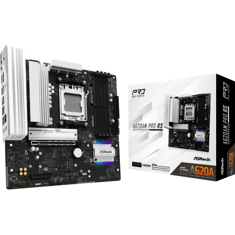 ASRock A620AM PRO RS (AM5/A620A, 4*DDR5, PCIex16, DP/HDMI, 2xSATA, 3xM.2, 2.5GLan, 8ch, mATX)