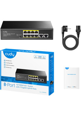 Комутатор Cudy FS1010PG, 8 портовий 10/100M PoE+ Switch with 2 Gigabit Uplink Ports 120W