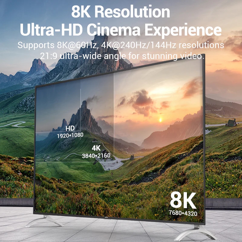 Кабель HDMI M - M, 2.0  м, V2.1, 8K 60Гц обплетення, чорний Vention