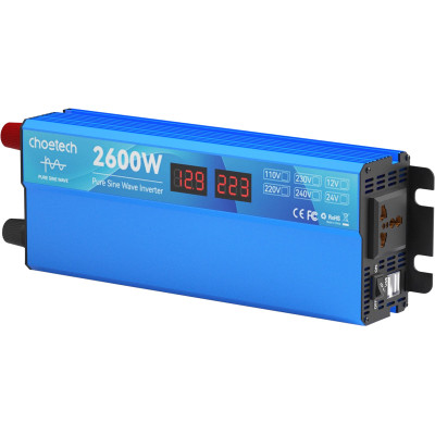 Інвертор автомобільний Choetech 12\220V 2600W (1300Вт), чиста синусоїда