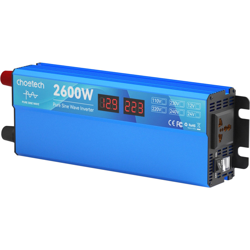 Інвертор автомобільний Choetech 12\220V 2600W (1300Вт), чиста синусоїда