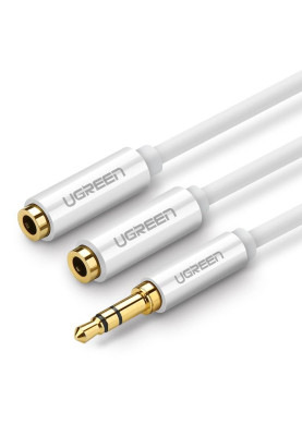 Кабель AUX 3.5мм-TRSx2 M/F 0.25м UGREEN AV134 Білий