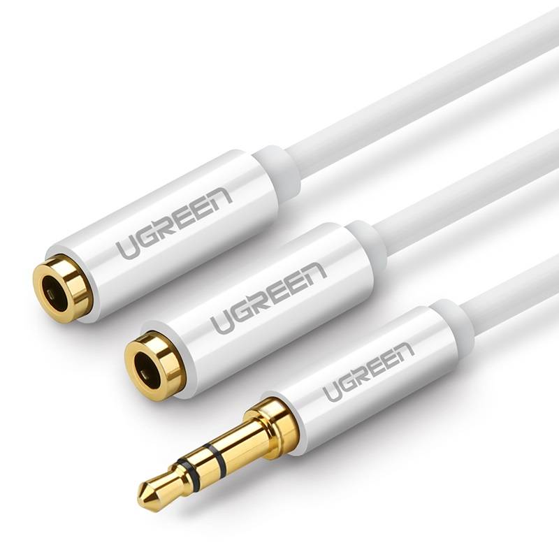 Кабель AUX 3.5мм - TRSx2 M/F 0.25м UGREEN AV134 Білий
