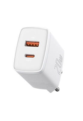 Зарядний пристрій 2xUSB 20W (USB-C+USB-A) Білий Baseus