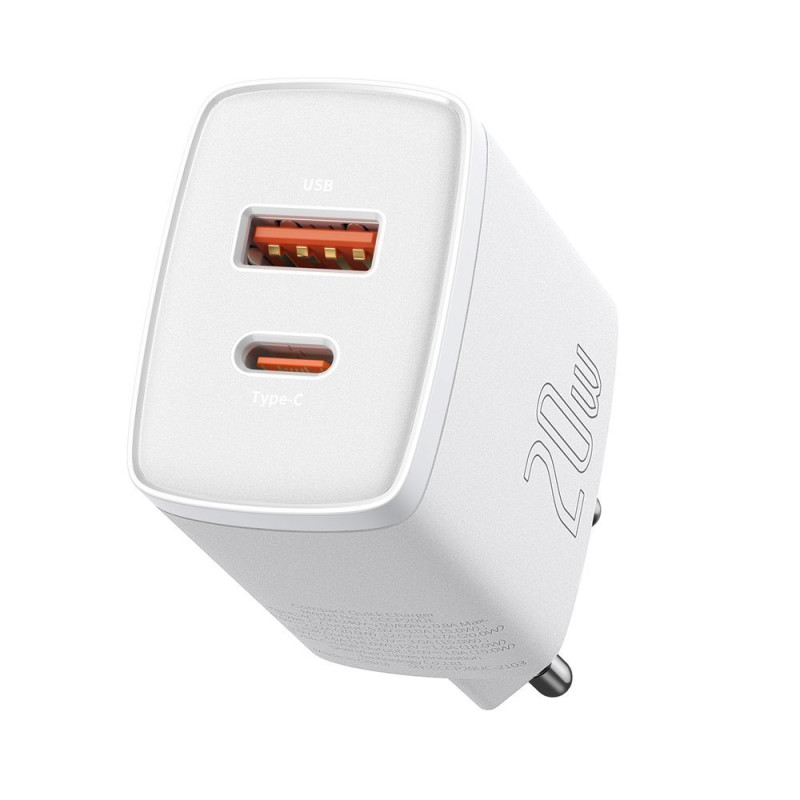Зарядний пристрій 2xUSB 20W (USB-C+USB-A) Білий Baseus