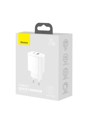Зарядний пристрій 2xUSB 20W (USB-C+USB-A) Білий Baseus