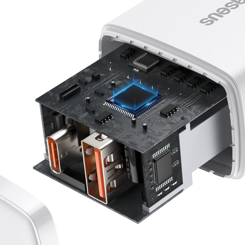 Зарядний пристрій 2xUSB 20W (USB-C+USB-A) Білий Baseus