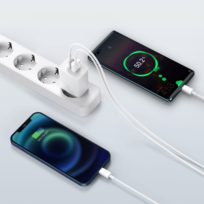 Зарядний пристрій 2xUSB 20W (USB-C+USB-A) Білий Baseus