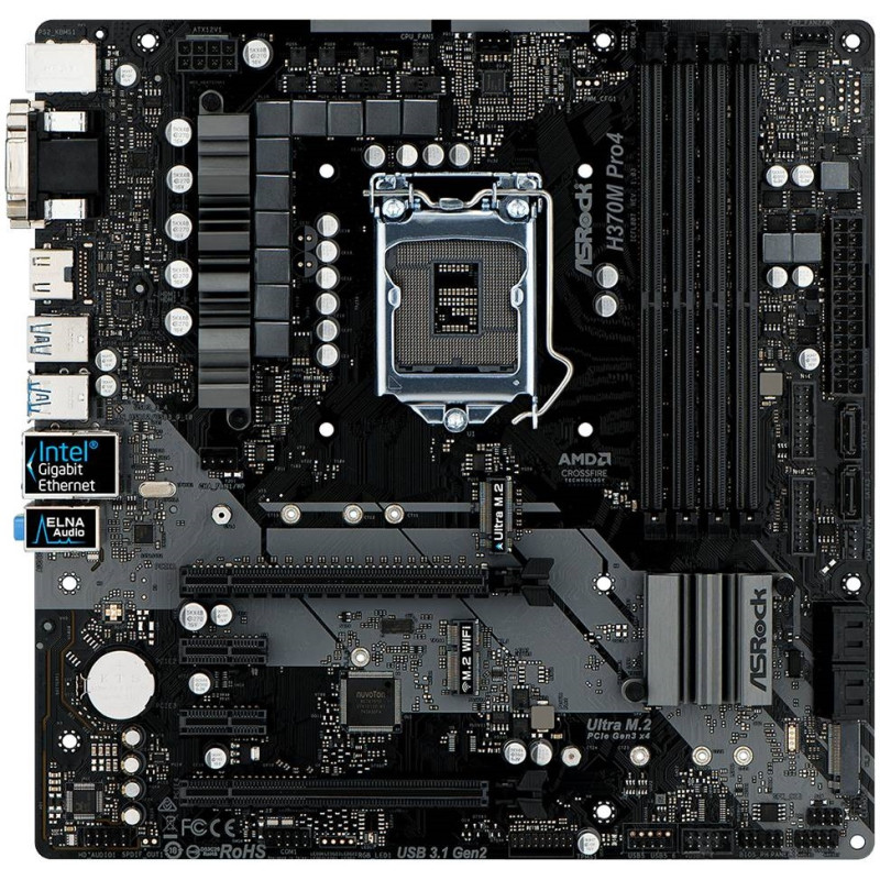 ASRock H370M PRO4/REF (1151/H370, 4*DDR4,2xPCIe x16, 6xSATAІІІ, RAID, GLan, 8ch, mATX)