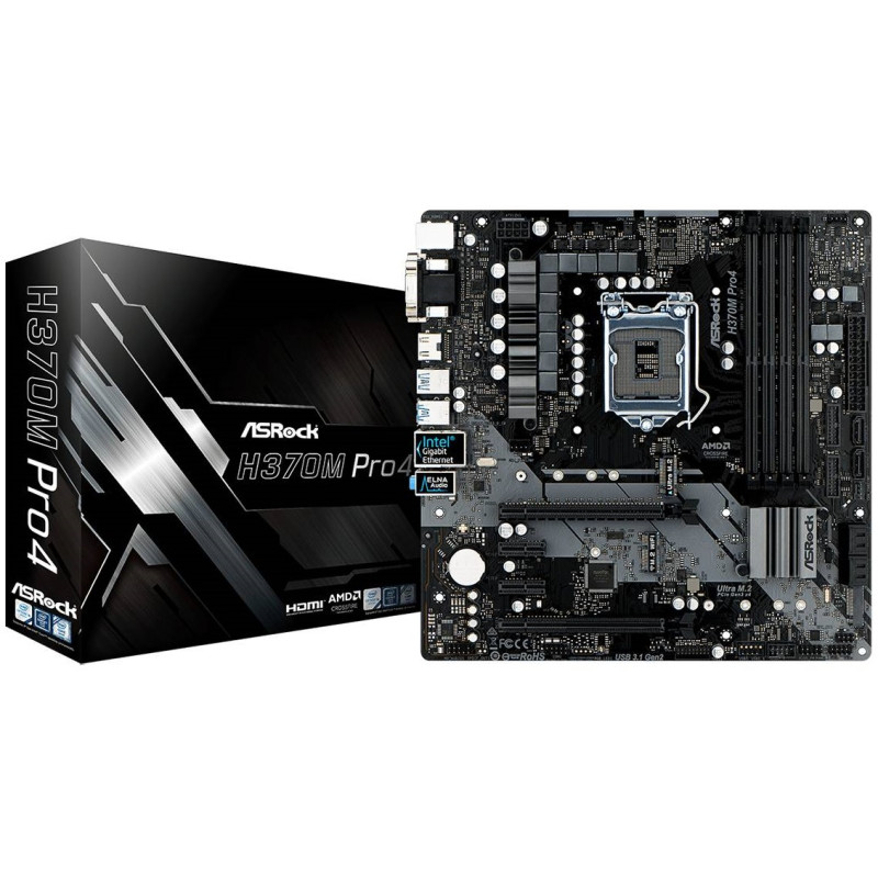 ASRock H370M PRO4/REF (1151/H370, 4*DDR4,2xPCIe x16, 6xSATAІІІ, RAID, GLan, 8ch, mATX)