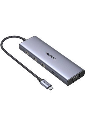 Док-станція USB3.1 Type-C --> HDMI60Hz/VGA/USB 3.0х3/RJ45/SD/TF/PD 100W 9-in-1 CM498 Ugreen