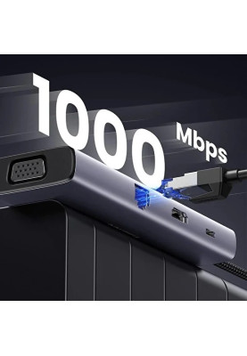 Док-станція USB3.1 Type-C --> HDMI60Hz/VGA/USB 3.0х3/RJ45/SD/TF/PD 100W 9-in-1 CM498 Ugreen