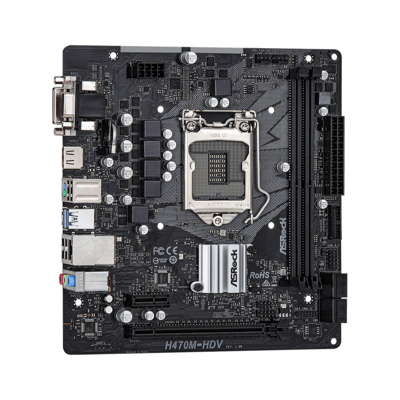 ASRock H470M-HDV/REF (1200/H470, 2*DDR4, PCIex16, HDMI/VGA/DVI, 4xSATAІІІ, RAID, GLan, 7.1ch, mATX)
