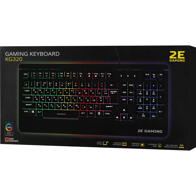Клавіатура ігрова 2E Gaming KG320 LED USB Black Ukr