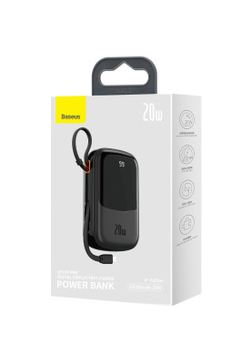 УМБ Baseus Qpow 20000mAh 20W,1xLightning,1xUSB,1xType-C In/Out PD3.0,QC3.0,built-in lightning, Black