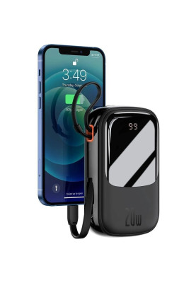 УМБ Baseus Qpow 20000mAh 20W,1xLightning,1xUSB,1xType-C In/Out PD3.0,QC3.0,built-in lightning, Black