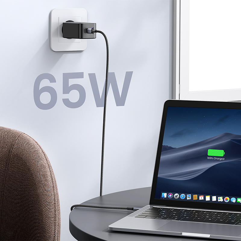 Зарядний пристрій 3xUSB 65W (2хUSB-C+USB-A) Gan CD244 Сірий Ugreen