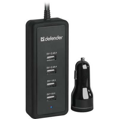Автозарядка 5xUSB 46W (1 + 4 USB док станція) Defender ACA-02 9.2A