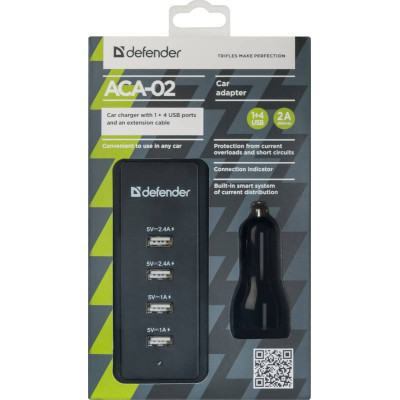 Автозарядка 5xUSB 46W (1 + 4 USB док станція) Defender ACA-02 9.2A