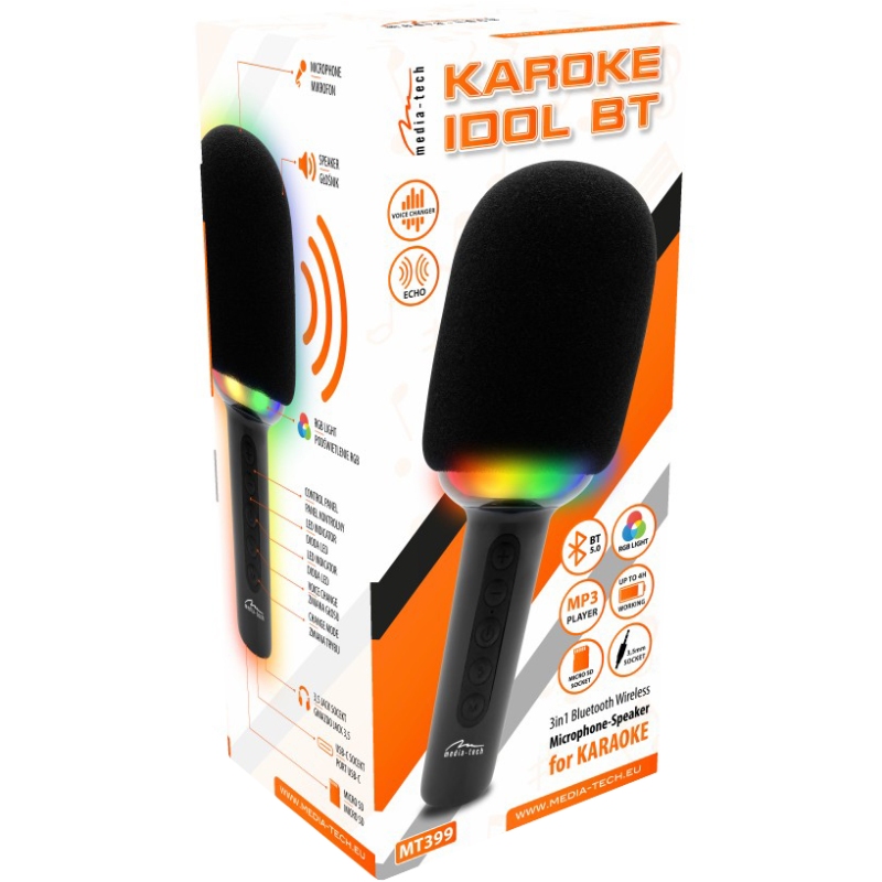 Мiкрофон Media-Tech Karaoke IDOL, Wireless, Bluetooth колонка, RGB, чорний